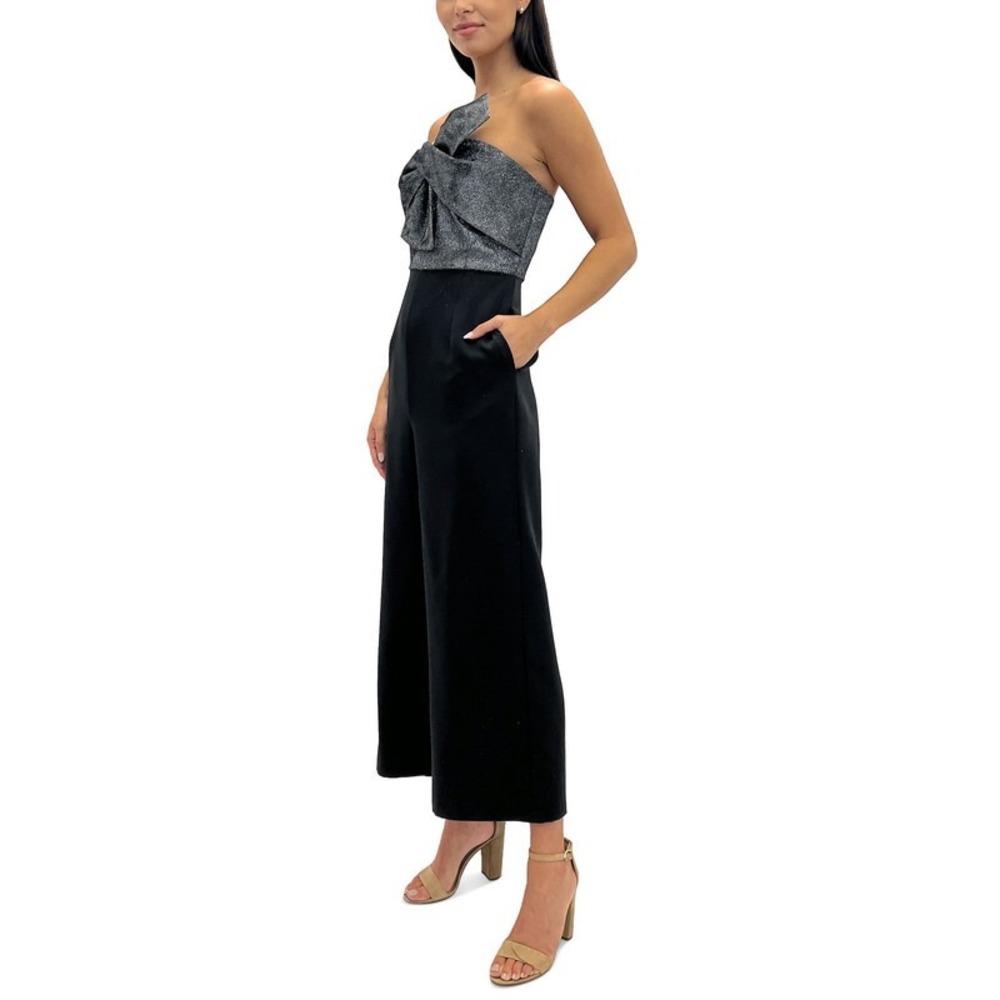 Sam‎ Edelman Strapless Wide Leg Jumpsuit Metallic Bow Cocktail Party Glam